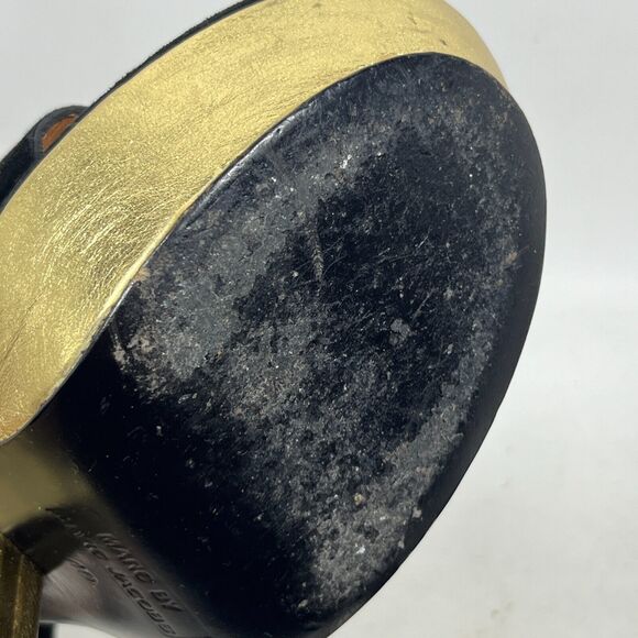 MARC BY MARC JACOB Sandals 40 Suede 5" Block Heels Platform Black Gold - Picture 10 of 16